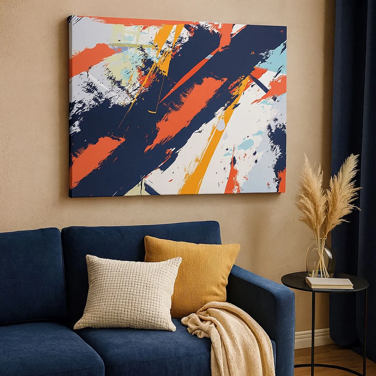 Tablou pe pânză Canvas - Pensule abstracte în culori vibrante - 70x50cm - Compoziție dinamică - Decorațiune modernă pentru perete pentru living și dormitor ARTTOR