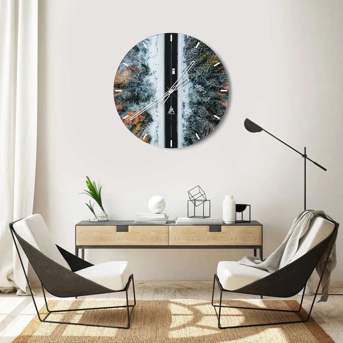 Ceas de perete - Ceas pe sticlă - Prin pădurea de iarnă - 40x40 cm