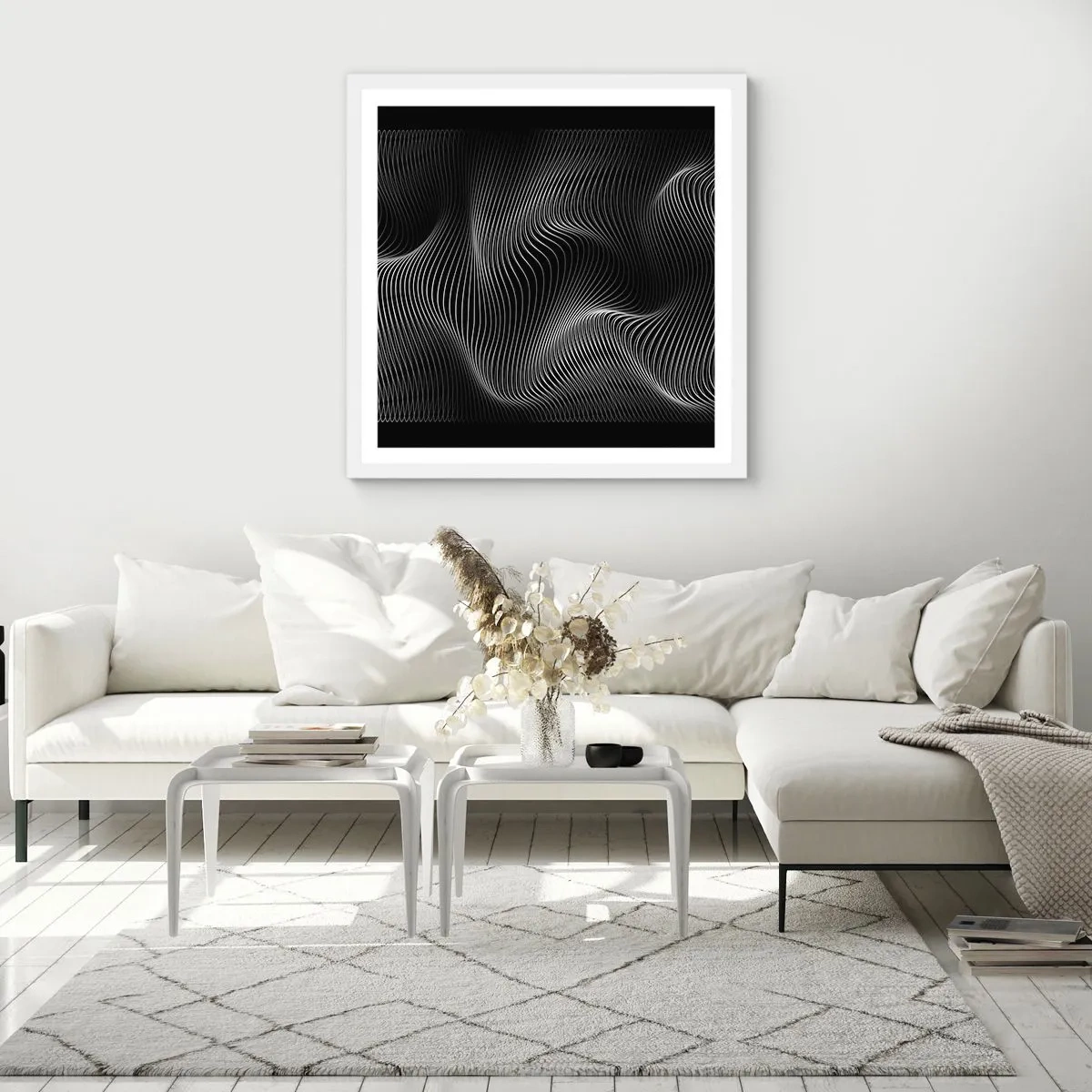 Poster în ramă albă - Dansul luminii în spațiu - 60x60 cm