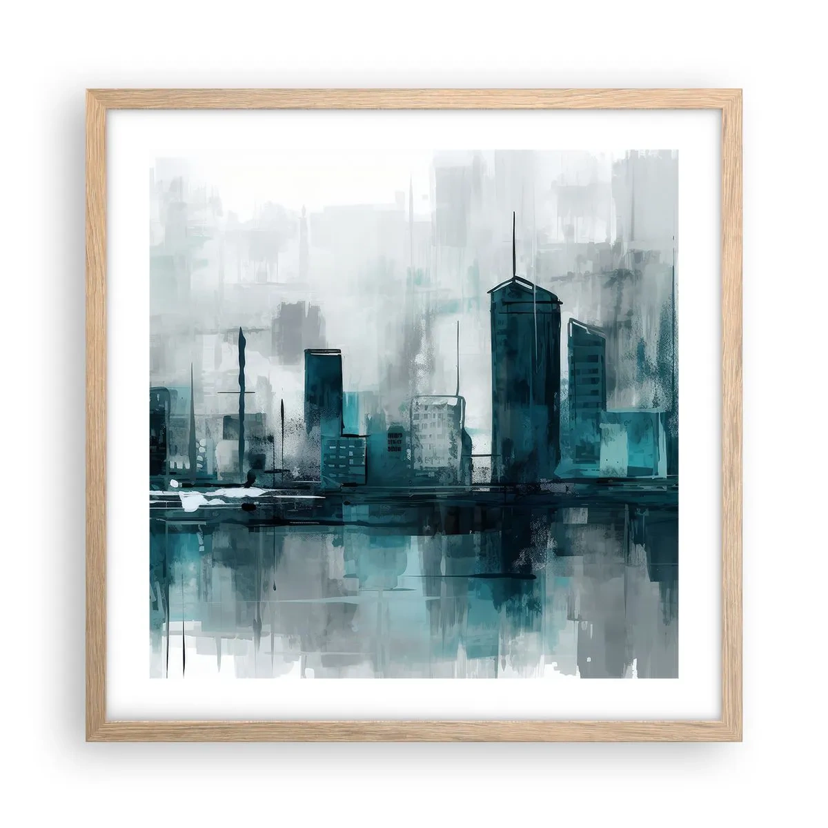 Poster în ramă de stejar deschis - Un oraș de culoarea ploii - 50x50 cm