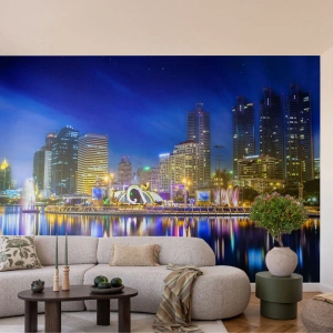 Tapet Standard Eco - Noaptea de curcubeu a metropolei - Oraș, Bangkok, Arhitectură - 100x70 cm