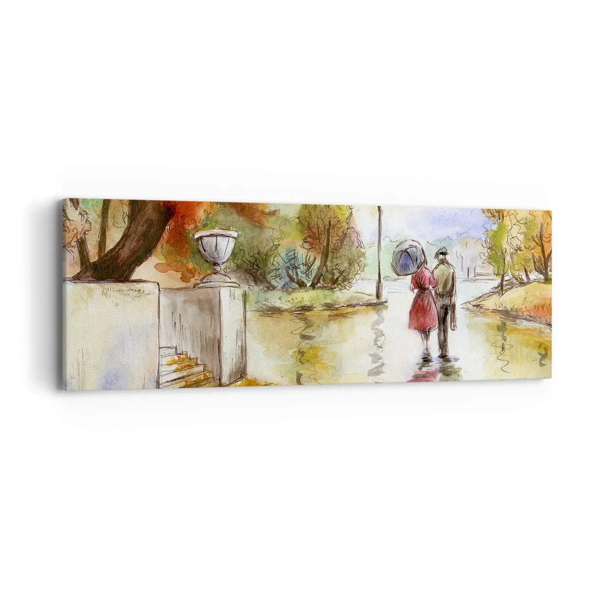 Tablou pe pânză - Toamnă romantică în parc - 90x30 cm