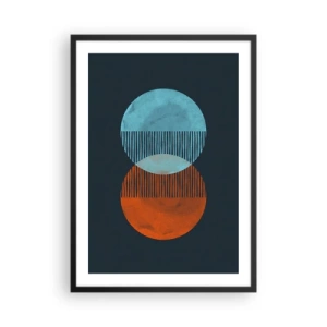 Poster în ramă neagră - Cercuri abstracte în nuanțe de albastru și portocaliu - 50x70cm - Fantezie astronomică - Decorațiune modernă pentru perete pentru living și dormitor ARTTOR