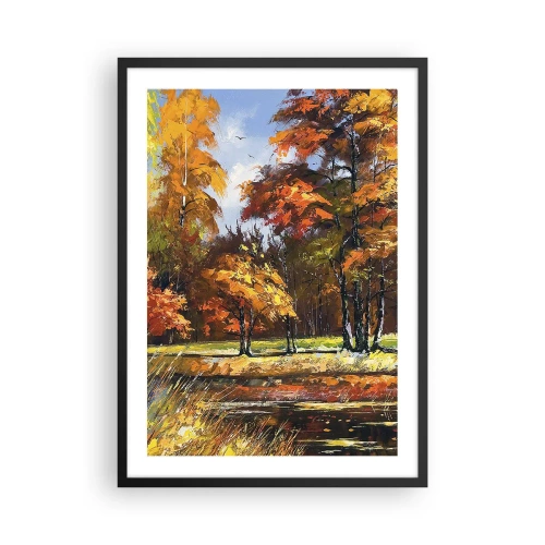Poster în ramă neagră - Peisaj de toamnă cu copaci colorați - 50x70cm - Peisaj în aur și bronz - Decorațiune modernă pentru perete pentru living și dormitor ARTTOR