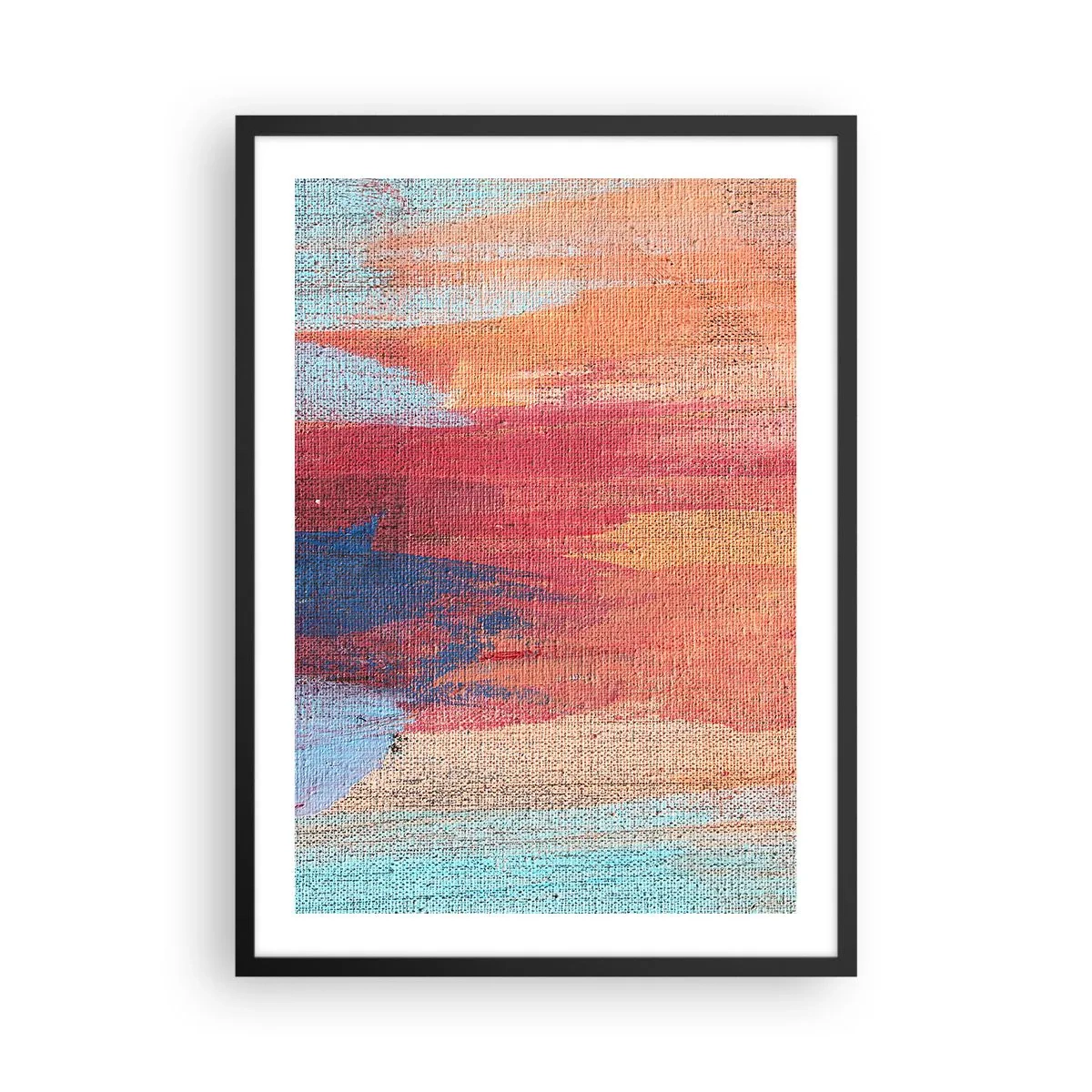 Poster în ramă neagră - Tușe de vopsea abstractă în tonuri calde și reci - 50x70cm - Plutind prin curcubeu - Decorațiune modernă pentru perete pentru living și dormitor ARTTOR