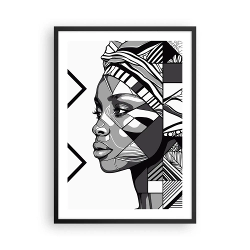 Poster în ramă neagră - Portret geometric al unei femei în alb și negru - 50x70cm - Portret etnic - Decorațiune modernă pentru perete pentru living și dormitor ARTTOR