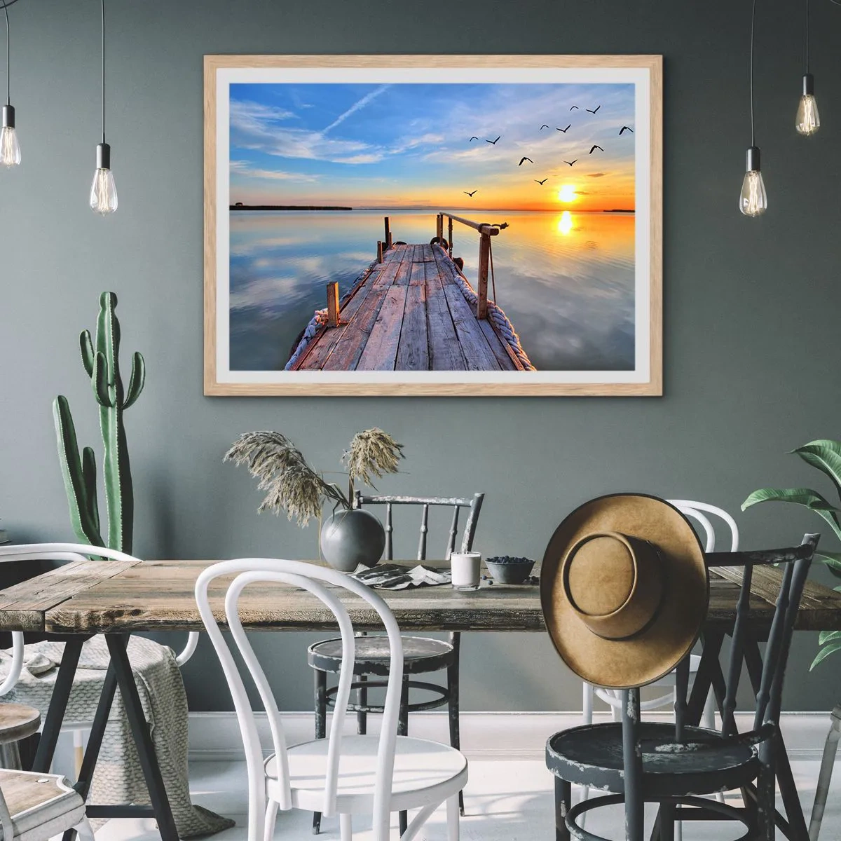 Poster în ramă de stejar deschis - Mergând înainte spre soare - 100x70 cm