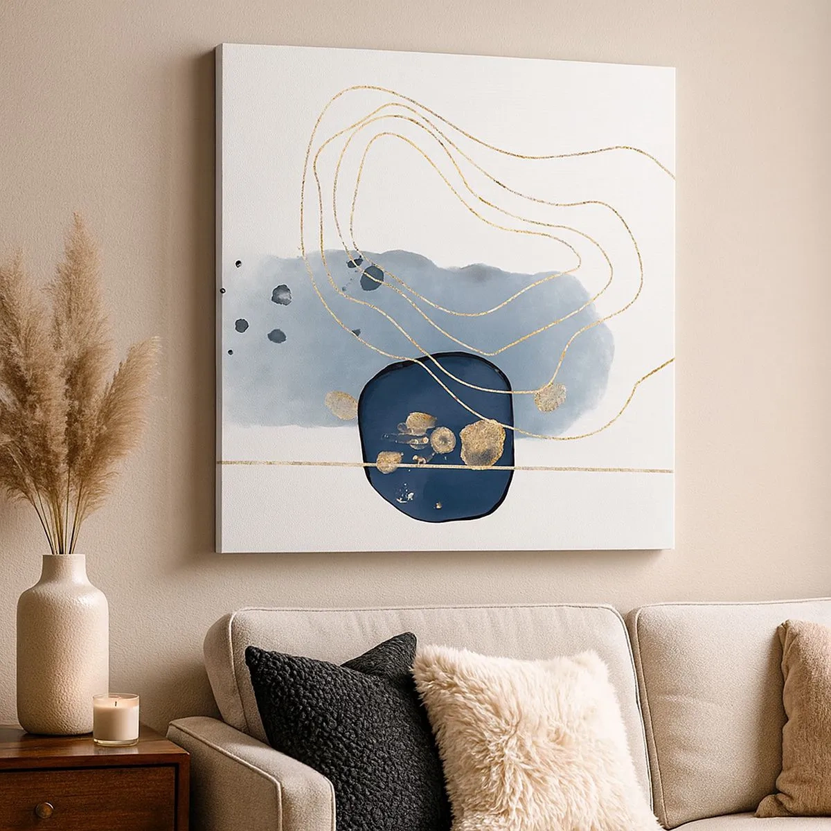 Tablou pe pânză - Fantezie albastru-auriu - 30x30 cm