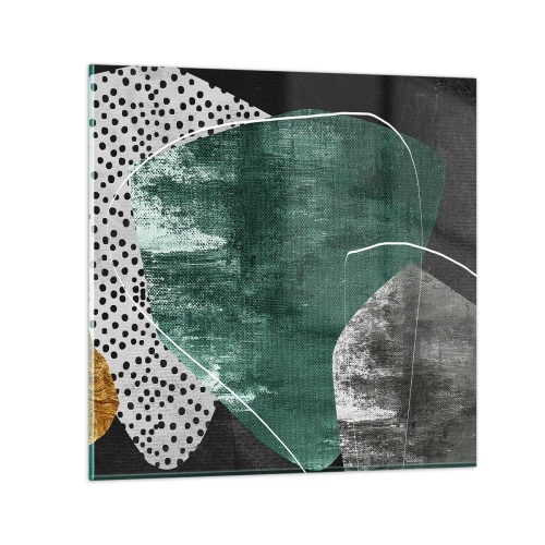 Tablou pe sticlă - Abstracție colorată cu fulgi de aur - 30x30 cm