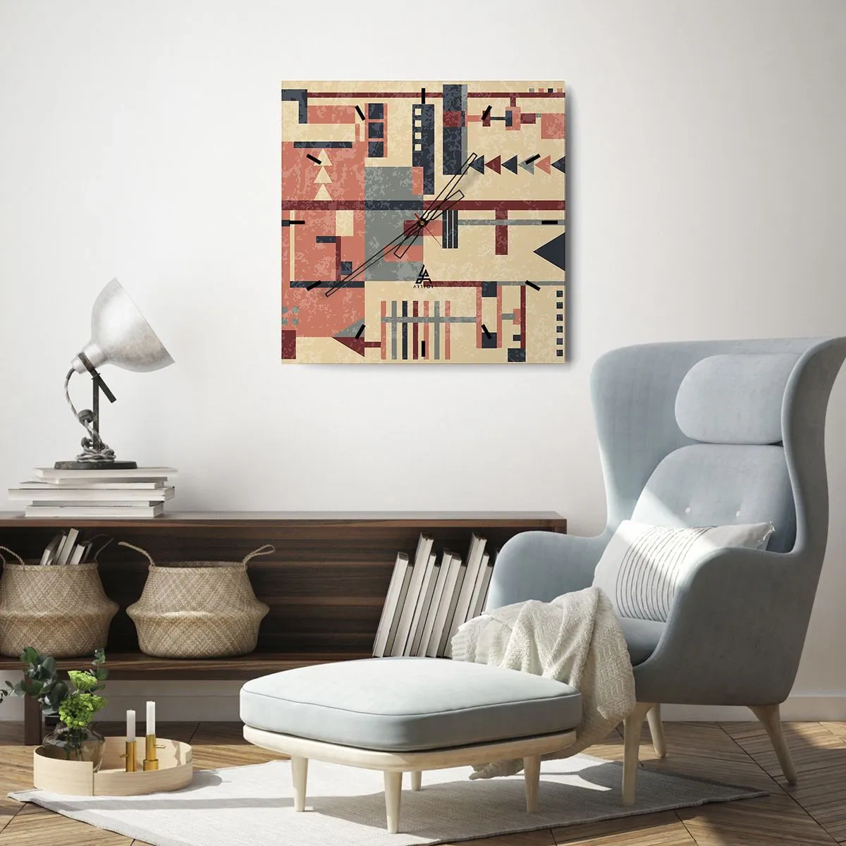 Ceas de perete - Ceas pe sticlă - Combinație de verticale și orizontale - 30x30 cm