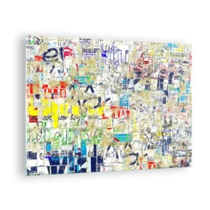 Tablou pe sticlă - O compoziție abstractă cu un amestec de culori și inscripții. - 70x50cm - Pur și simplu plăcut pentru ochi - Decorațiune modernă pentru perete pentru living și dormitor ARTTOR