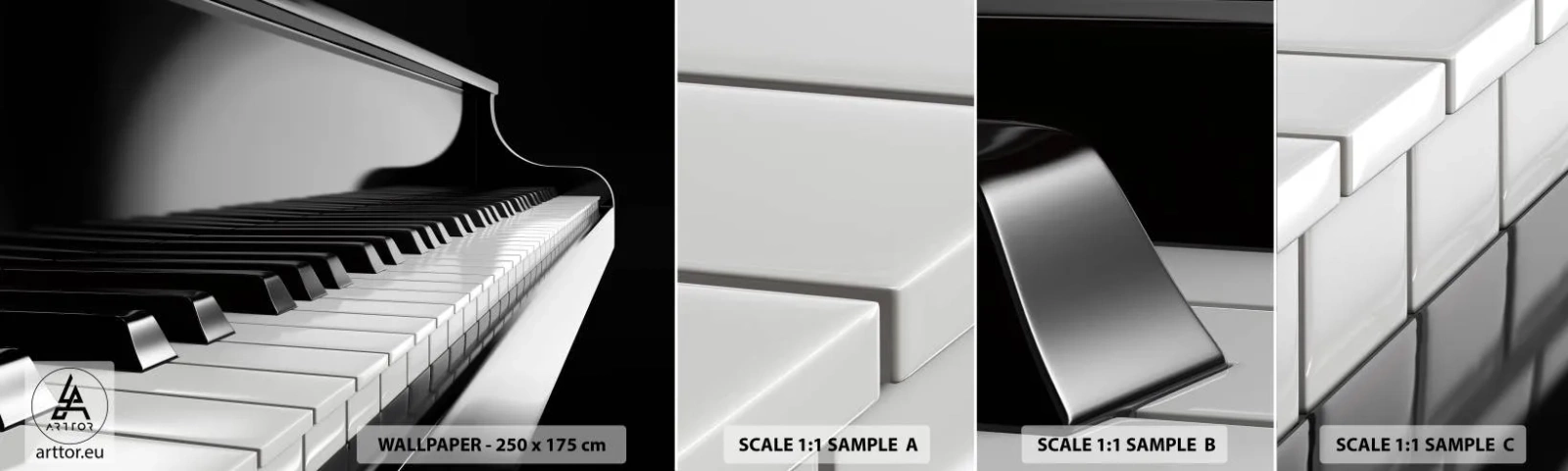Mostră tapet autocolant Deluxe Sticker - Armonia formelor și a culorilor - Pian, Pian, Muzică - 100x30 cm