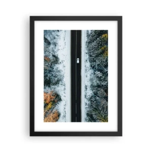 Poster în ramă neagră - Prin pădurea de iarnă - 30x40 cm