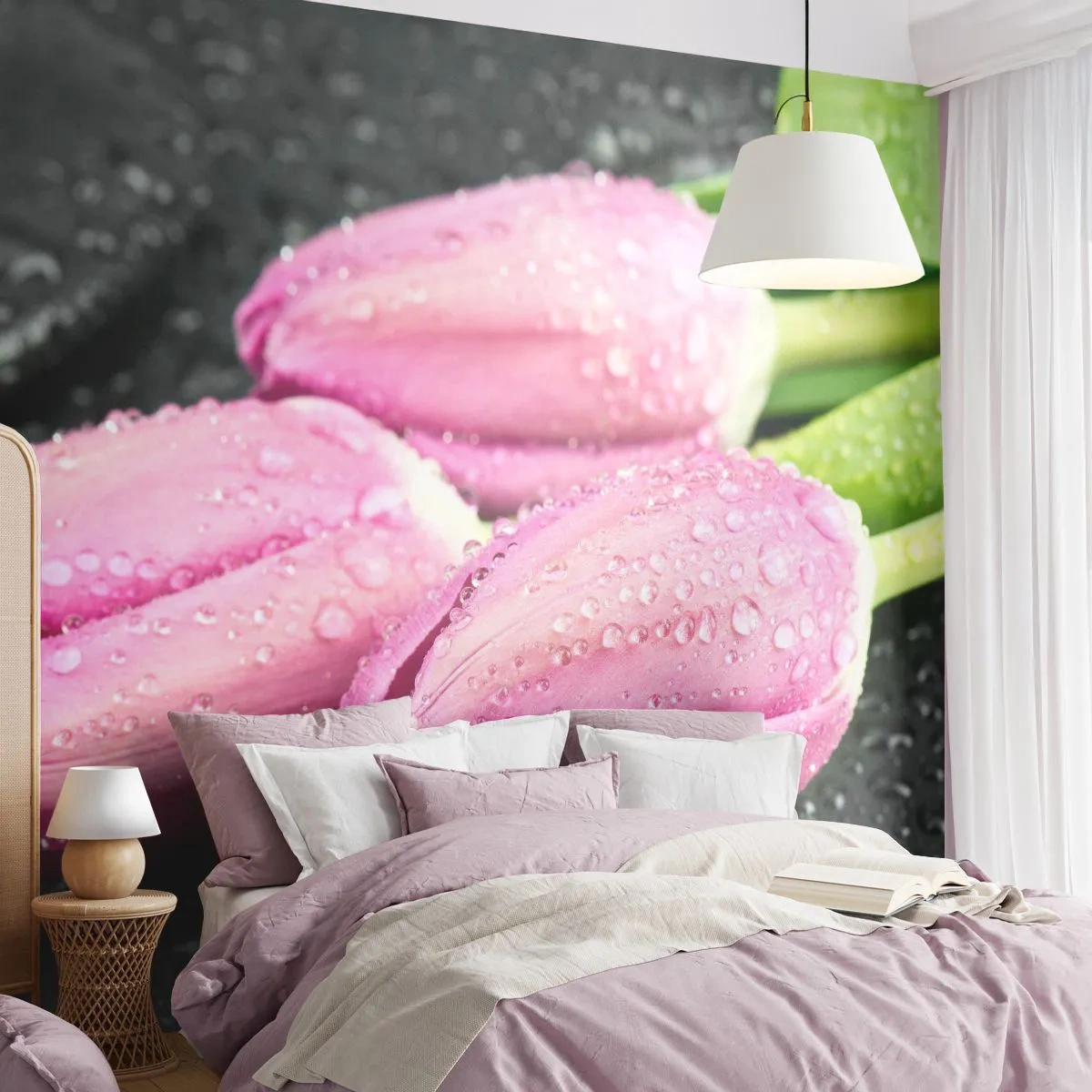 Tapet Premium Canvas - Pe piatră neagră - Flori, Lalele, Buchet de flori - 100x70 cm