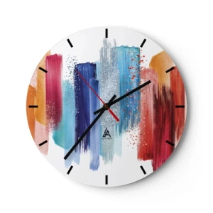 Ceas de perete - Ceas pe sticlă - Motiv abstract cu forme și texturi colorate - 30x30cm - Sus și jos  - Decorațiune modernă pentru perete pentru living, bucătărie și dormitor ARTTOR