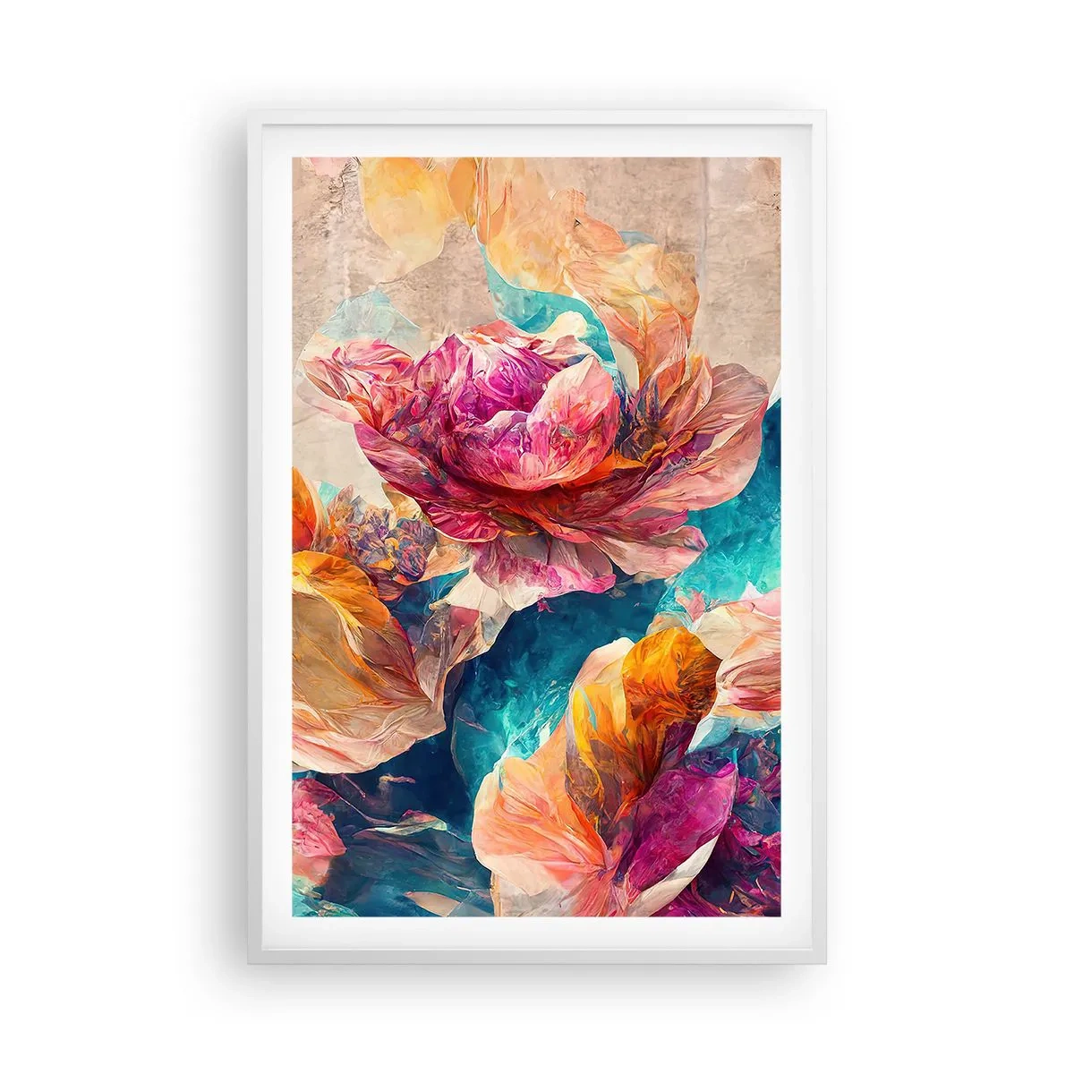 Poster în ramă albă - Splendoarea colorată a buchetului de flori - 61x91 cm