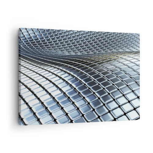 Tablou pe pânză Canvas - Structură modernă realizată din pătrate metalice - 70x50cm - Val metalic argintiu - Decorațiune modernă pentru perete pentru living și dormitor ARTTOR