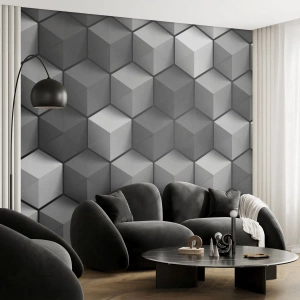 Tapet Standard Eco - Modele cubice 3D alb-negru - 100x70cm - Puzzle cubist - Decorațiune modernă pentru perete pentru living și dormitor ARTTOR