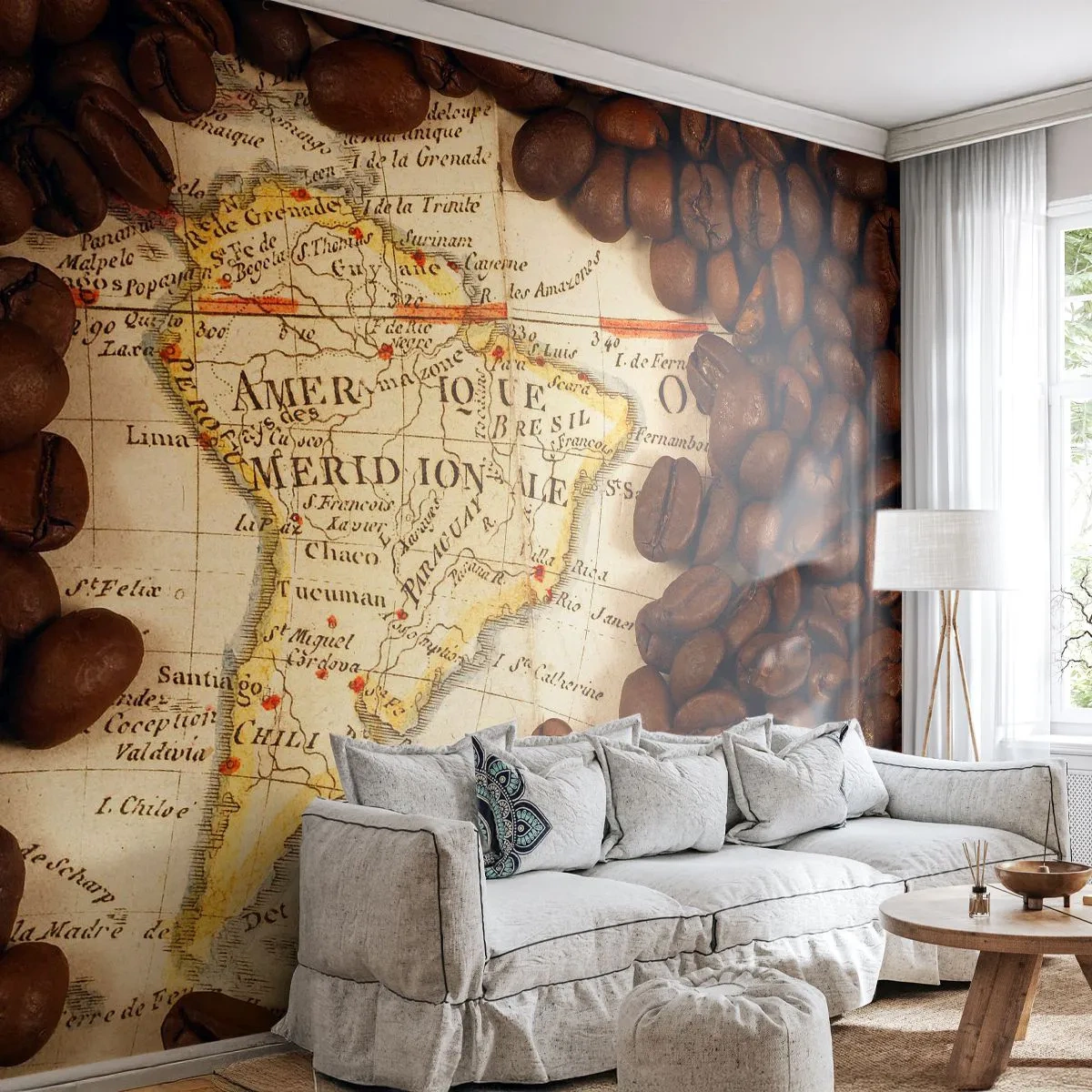 Tapet Premium Canvas - De unde provine cea mai bună cafea? - Hărțile lumii, Cafea, America - 250x175 cm