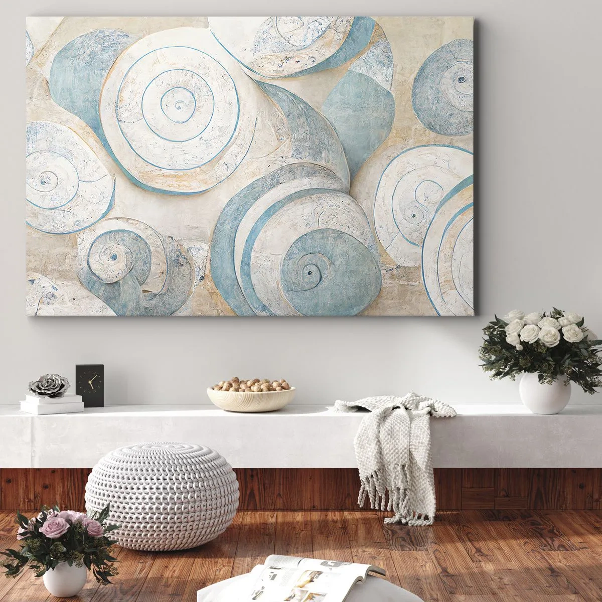 Tablou pe pânză Canvas - Scoici abstracte în nuanțe pastelate - 70x50cm - Ce ascunde cochilia? - Decorațiune modernă pentru perete pentru living și dormitor ARTTOR