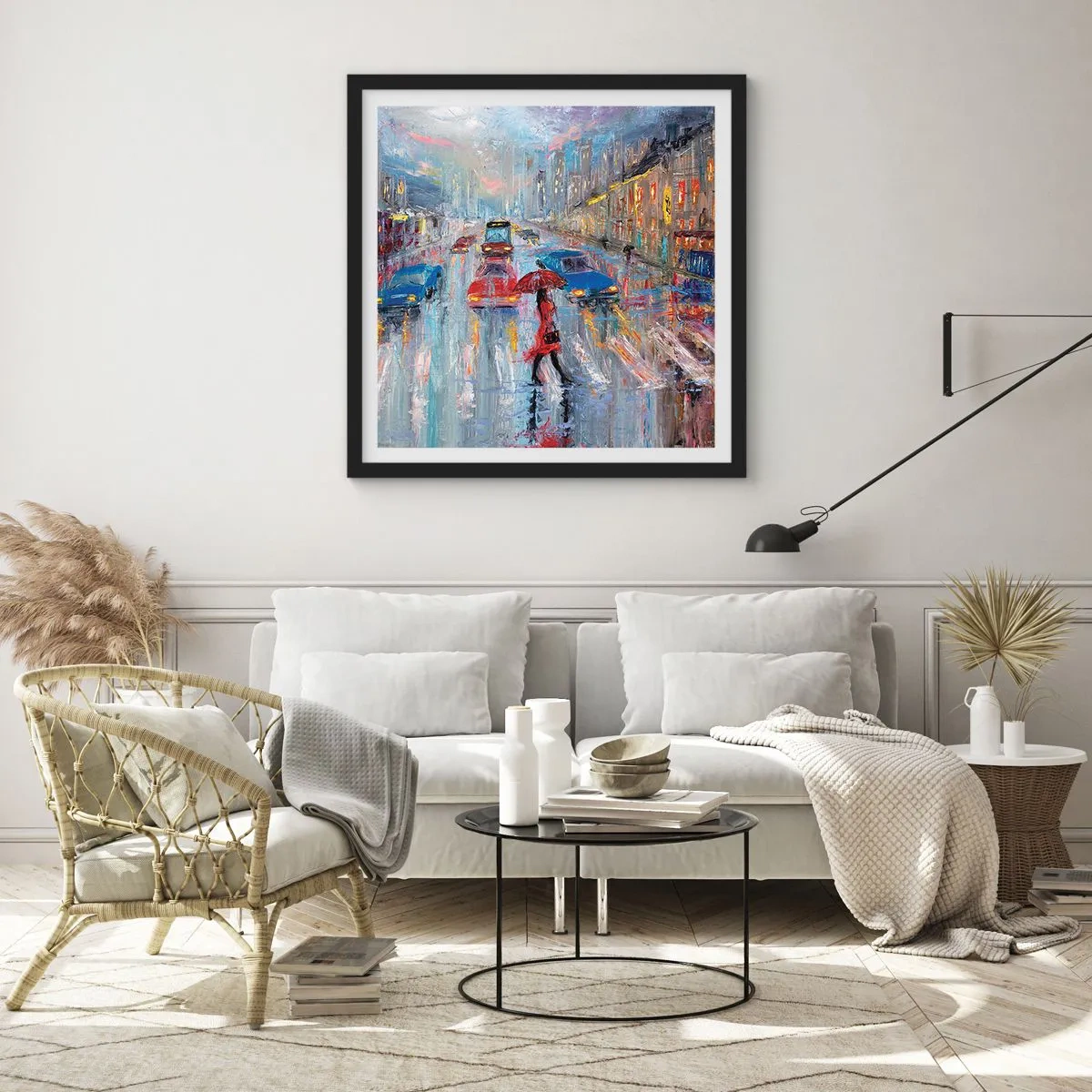 Poster în ramă neagră - O după-amiază ploioasă în oraș - 50x50 cm