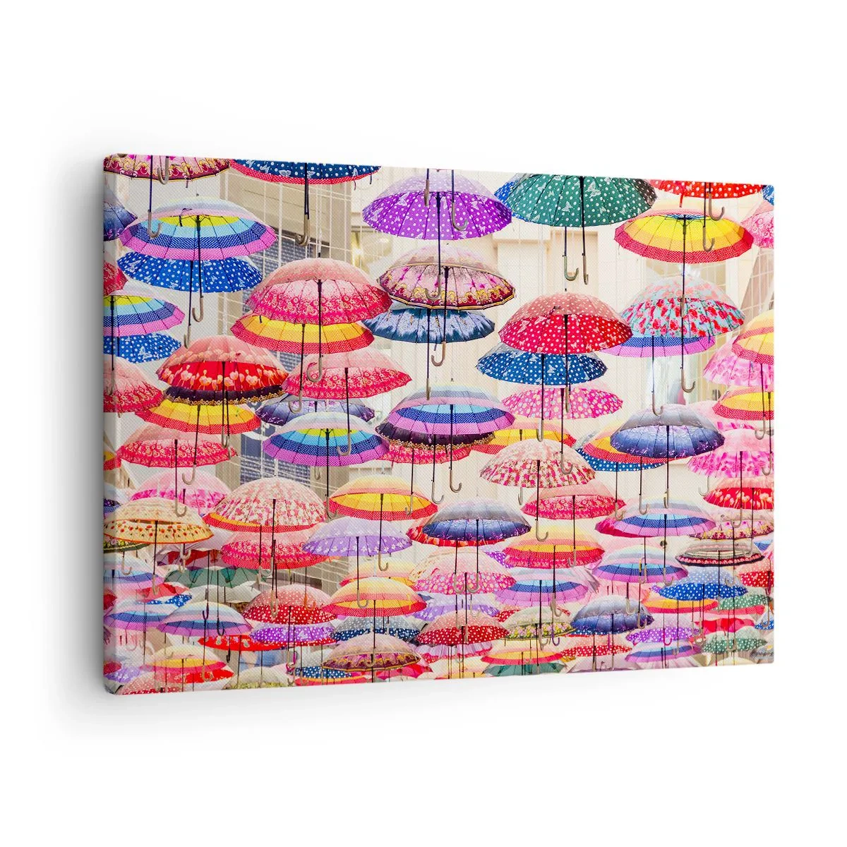 Tablou pe pânză Canvas - Umbrele colorate suspendate în aer - 70x50cm - Pajiște urbană - Decorațiune modernă pentru perete pentru living și dormitor ARTTOR