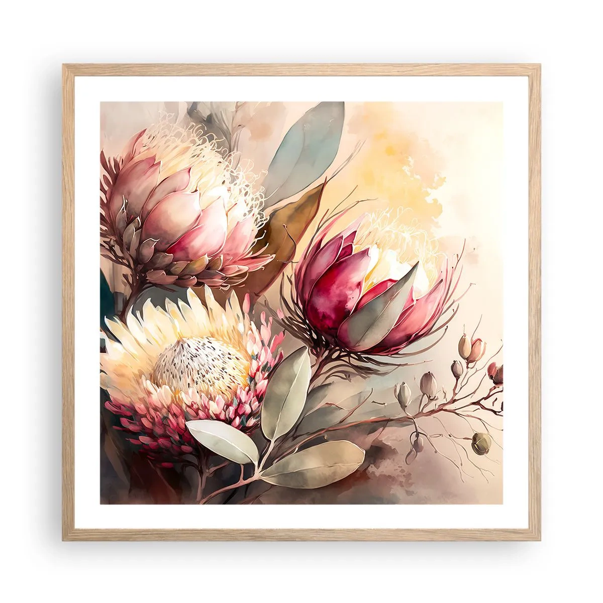 Poster în ramă de stejar deschis - Profil și en face - 60x60 cm