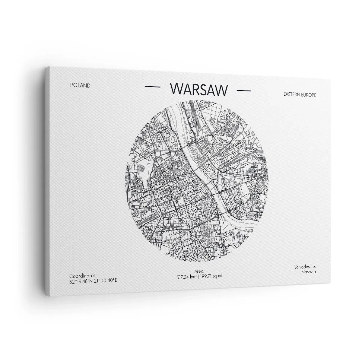 Tablou pe pânză Canvas - O hartă a Varșoviei într-un stil minimalist - 70x50cm - Anatomia Varșoviei - Decorațiune modernă pentru perete pentru living și dormitor ARTTOR