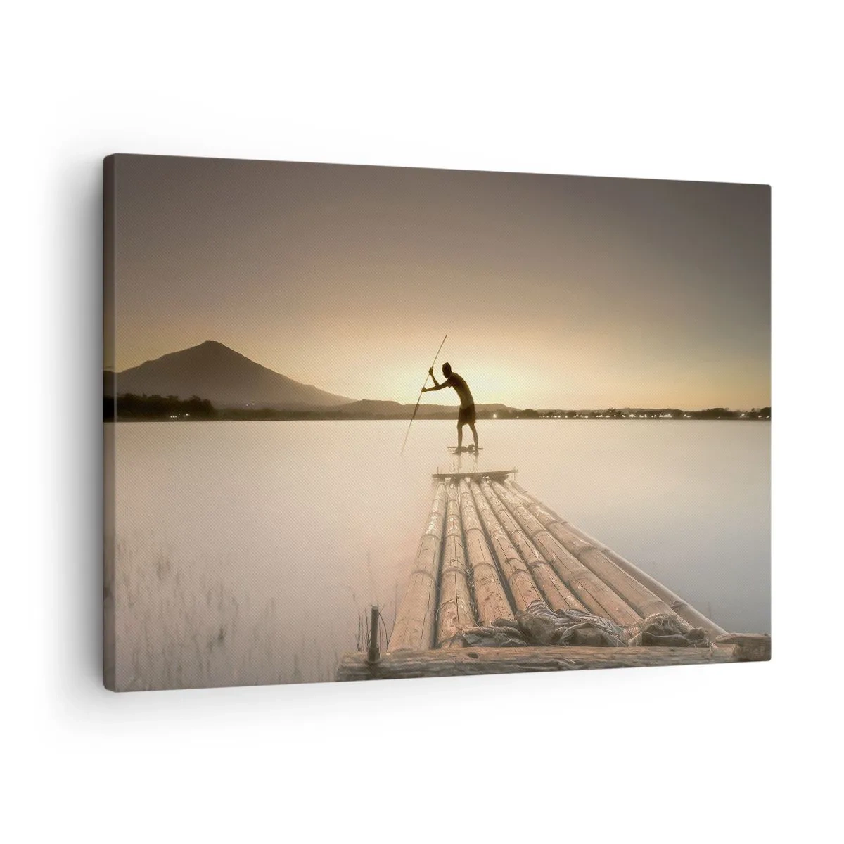 Tablou pe pânză Canvas - Bărbat pe o plută la apus - 70x50cm - Înainte de odihnă - Decorațiune modernă pentru perete pentru living și dormitor ARTTOR