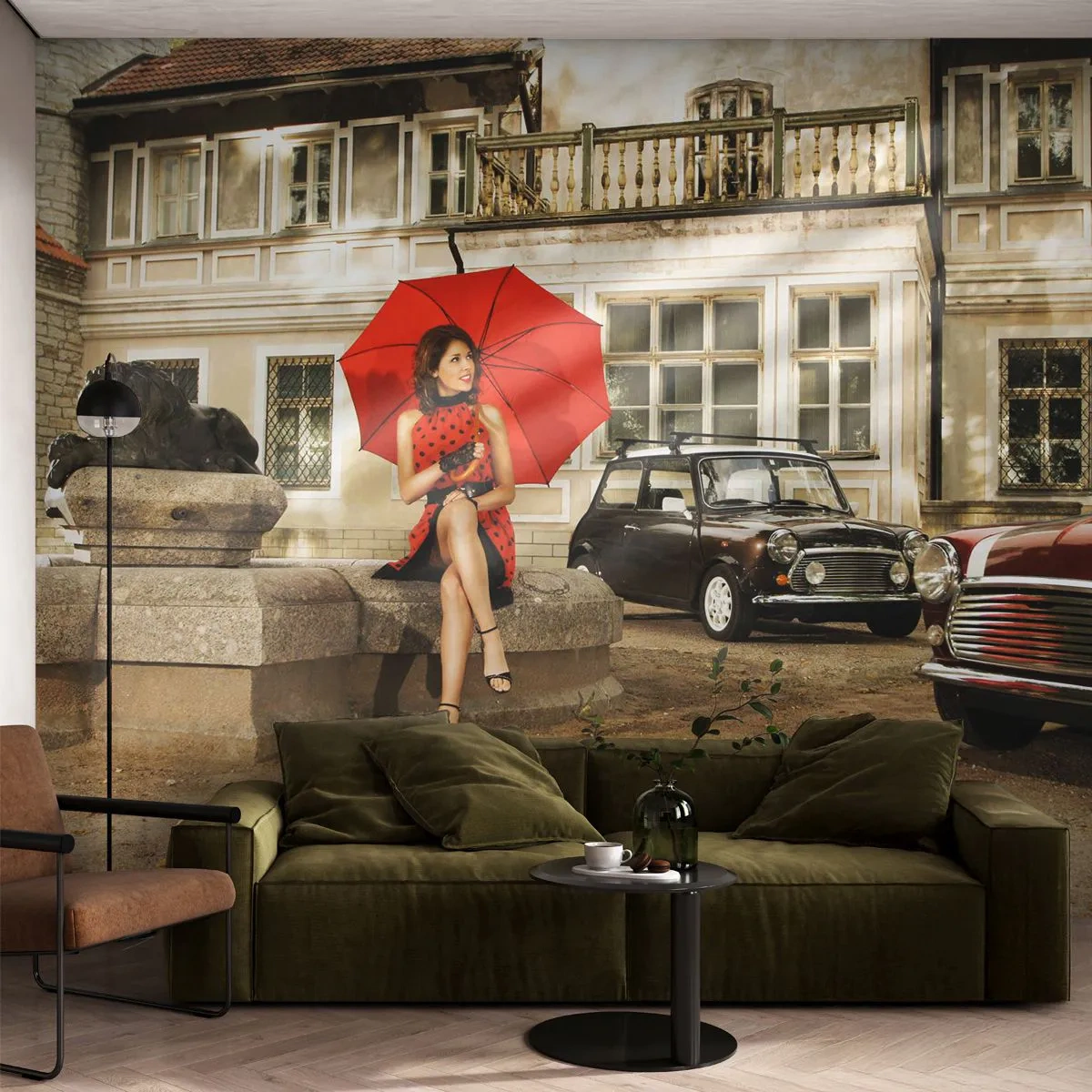 Tapet Standard Eco - O mini-călătorie sentimentală - Femeie, Arhitectură, Mașină - 200x140 cm