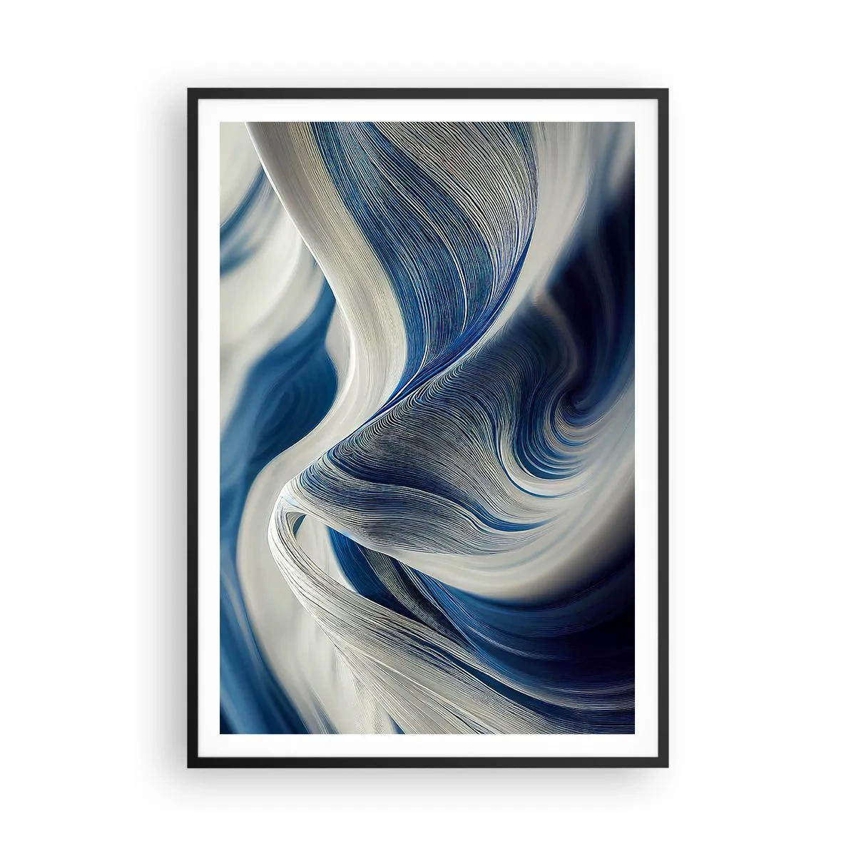 Poster în ramă neagră - Fluiditate de albastru și alb - 70x100 cm
