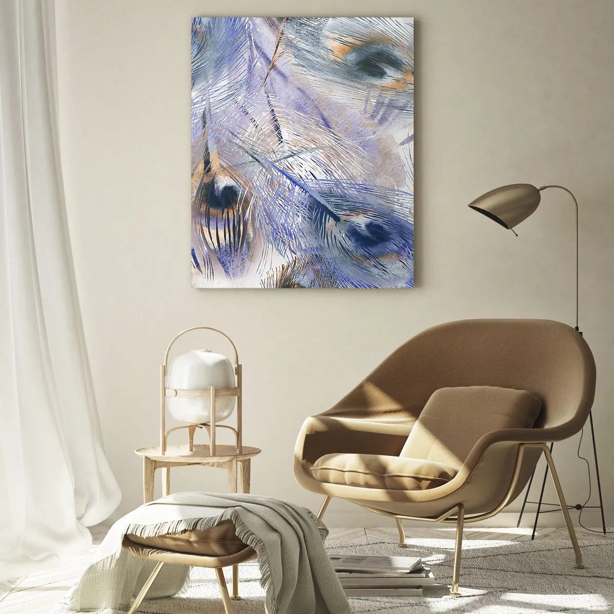 Tablou pe sticlă - Compoziția penelor de păun - 50x70 cm