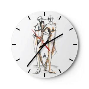 Ceas de perete - Ceas pe sticlă - Schiță artistică de personaj într-un stil minimalist - 30x30cm - Un studiu de farmec - Decorațiune modernă pentru perete pentru living, bucătărie și dormitor ARTTOR