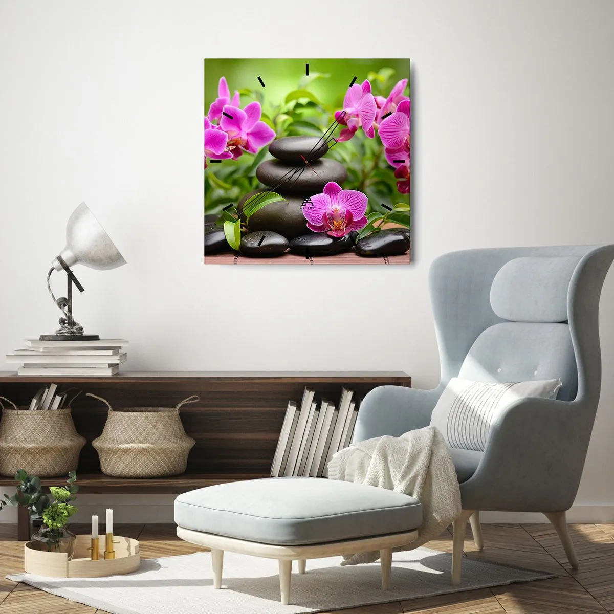 Ceas de perete - Ceas pe sticlă - Piramida de liniște - 40x40 cm