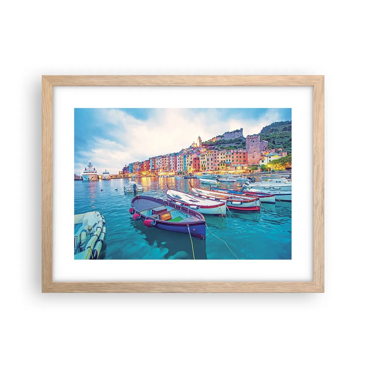 Poster în ramă de stejar deschis - O seară plină de culoare în port - 40x30 cm