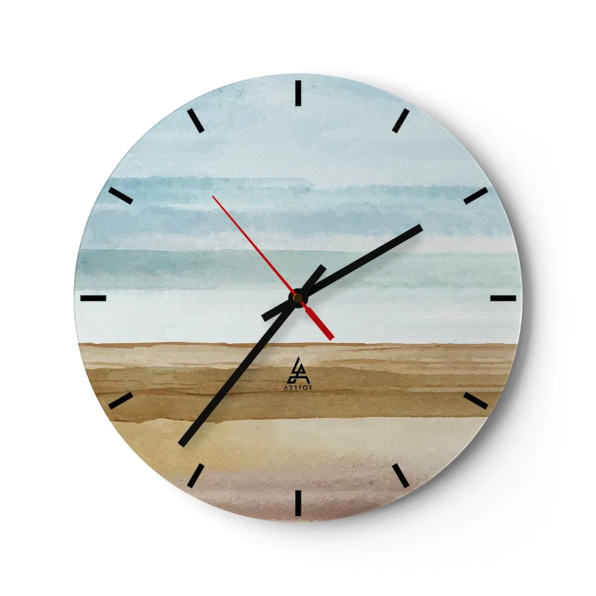 Ceas de perete - Ceas pe sticlă - Un peisaj delicat cu o plajă și cer albastru - 30x30cm - Serenitate - Decorațiune modernă pentru perete pentru living, bucătărie și dormitor ARTTOR