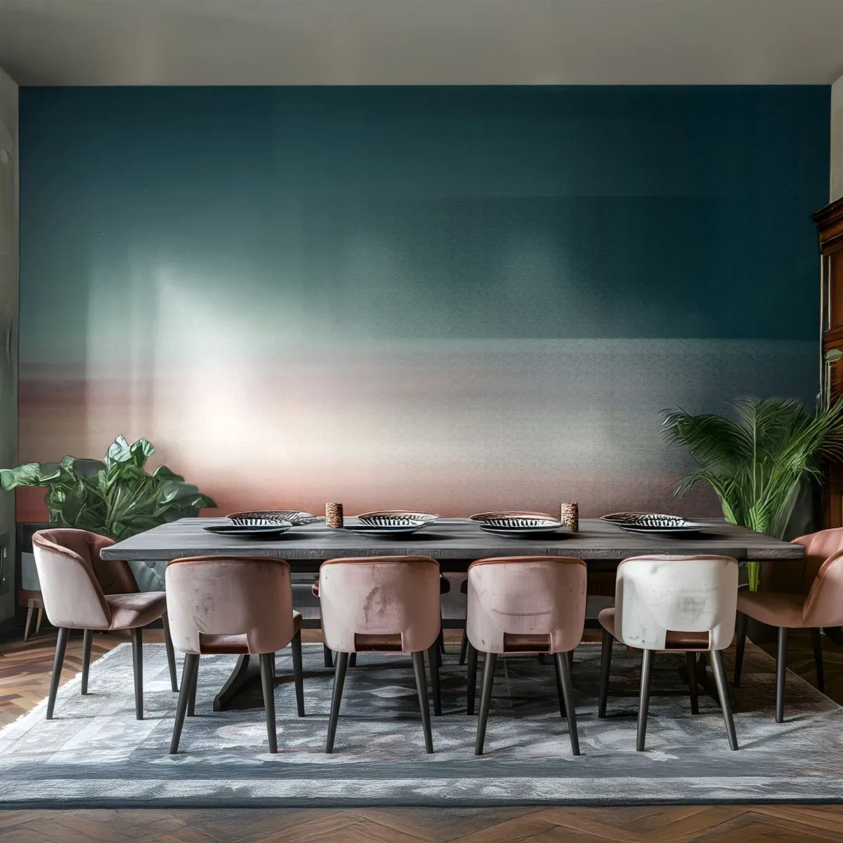 Tapet Standard Eco - Apus de soare cu valuri de lumină și efect de gradienți - 100x70cm - Abstracție: unde de lumină - Decorațiune modernă pentru perete pentru living și dormitor ARTTOR