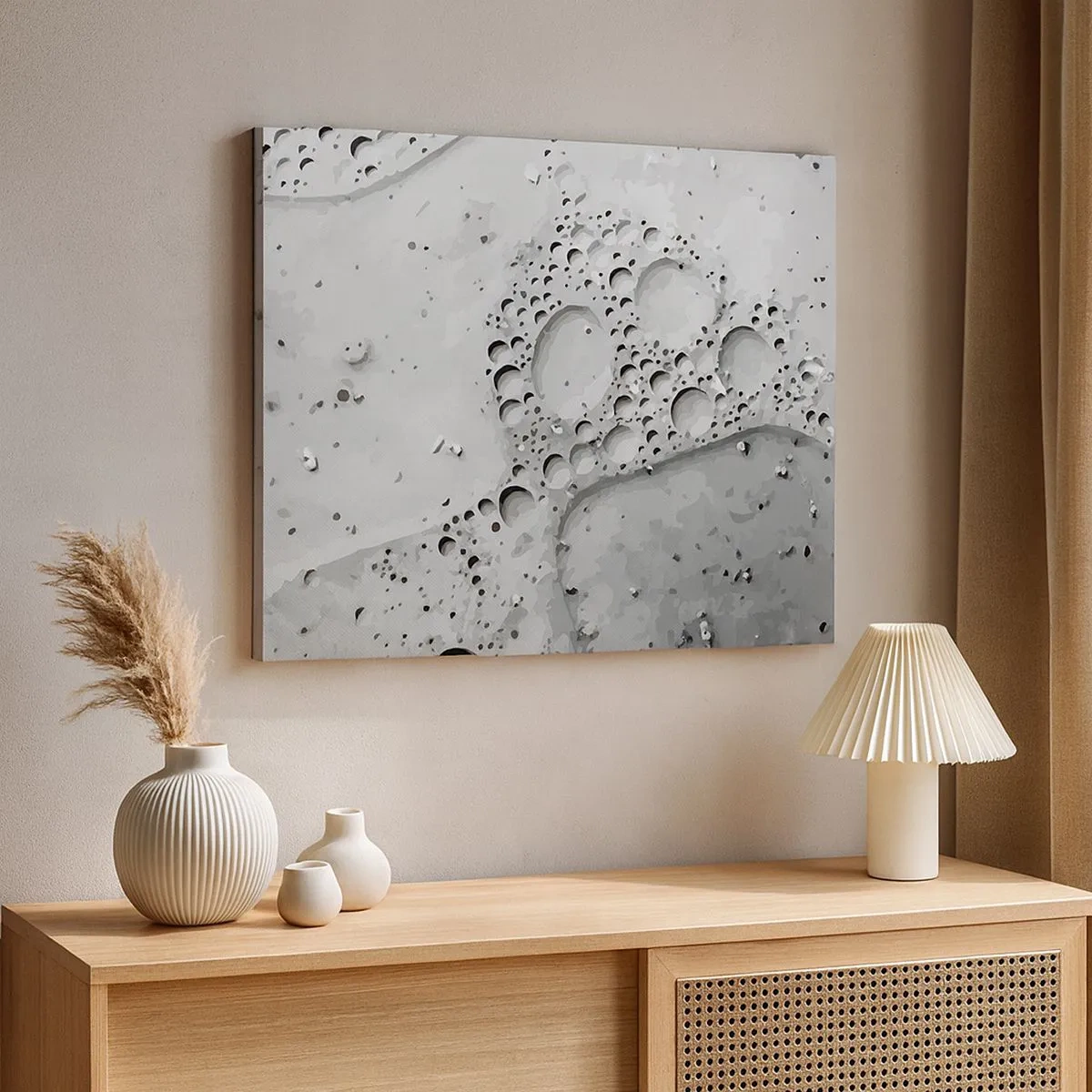 Tablou pe pânză Canvas - Model cu bule alb-negru într-un stil minimalist - 70x50cm - Amprenta spumoasă - Decorațiune modernă pentru perete pentru living și dormitor ARTTOR