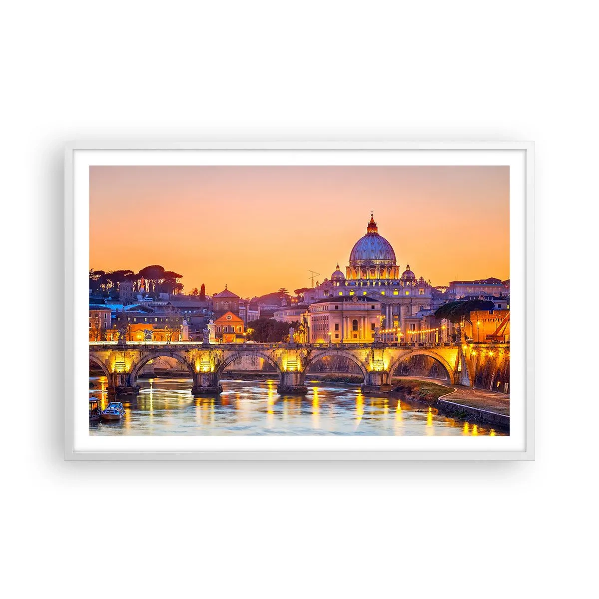 Poster în ramă albă - Amurg deasupra Orașului Etern - 91x61 cm