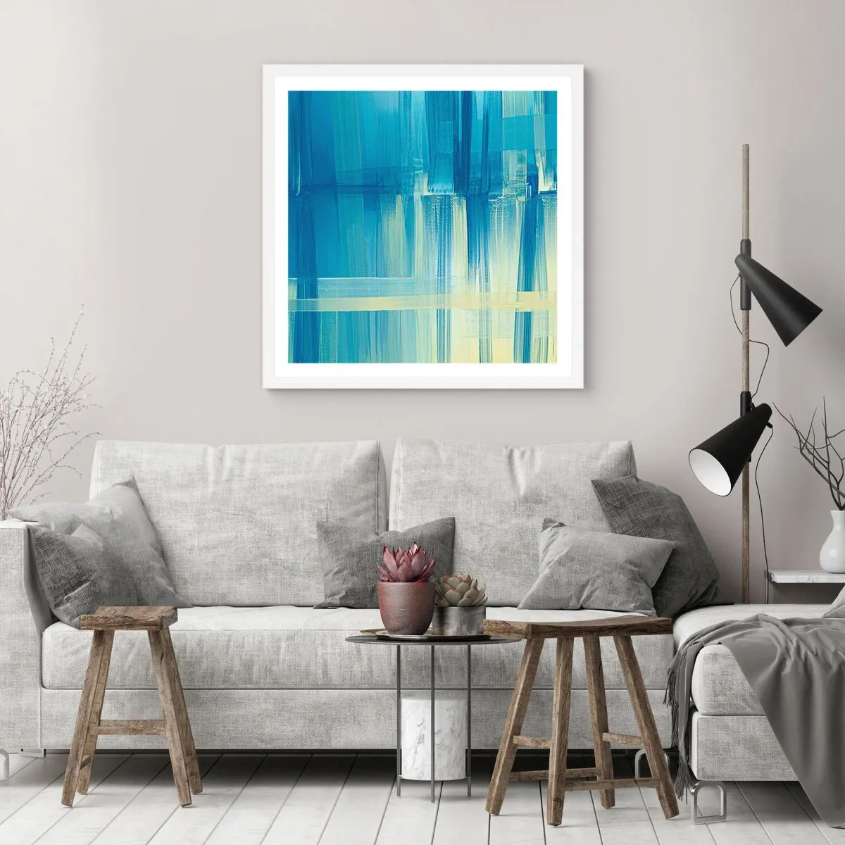 Poster în ramă albă - Compoziție în turcoaz - 40x40 cm