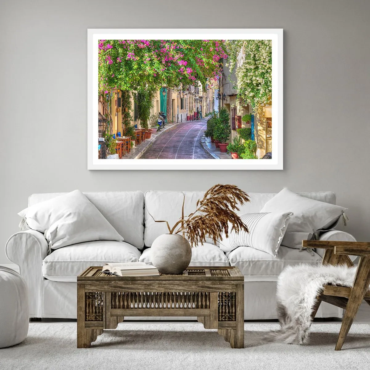 Poster în ramă albă - Alee înfloritoare - 40x40 cm