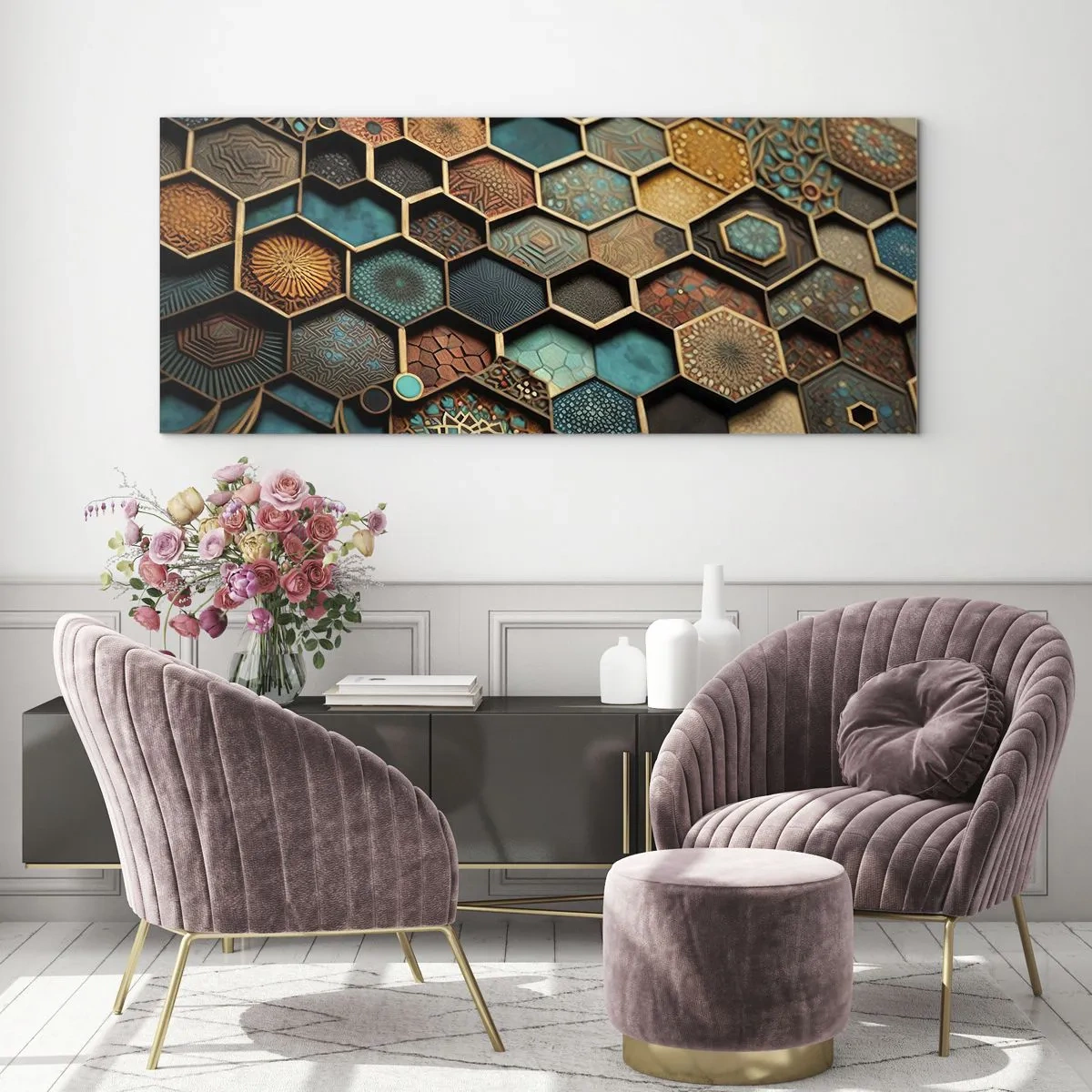 Tablou pe sticlă - Ornamente arabe - o variație - 140x50 cm