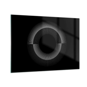 Tablou pe sticlă - Raze albe formând un cerc pe un fundal negru - 70x50cm - Soarele Negru - Decorațiune modernă pentru perete pentru living și dormitor ARTTOR