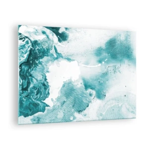 Tablou pe sticlă - Piscine abstracte de albastru pe un fundal de sticlă - 70x50cm - Câmpii inundabile de albastru - Decorațiune modernă pentru perete pentru living și dormitor ARTTOR