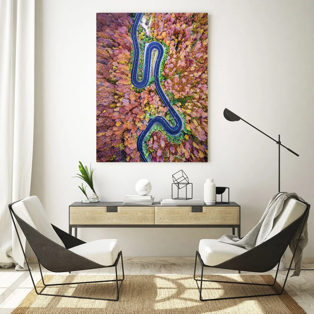 Tablou pe sticlă - Un drum șerpuit prin pădure - 80x120 cm