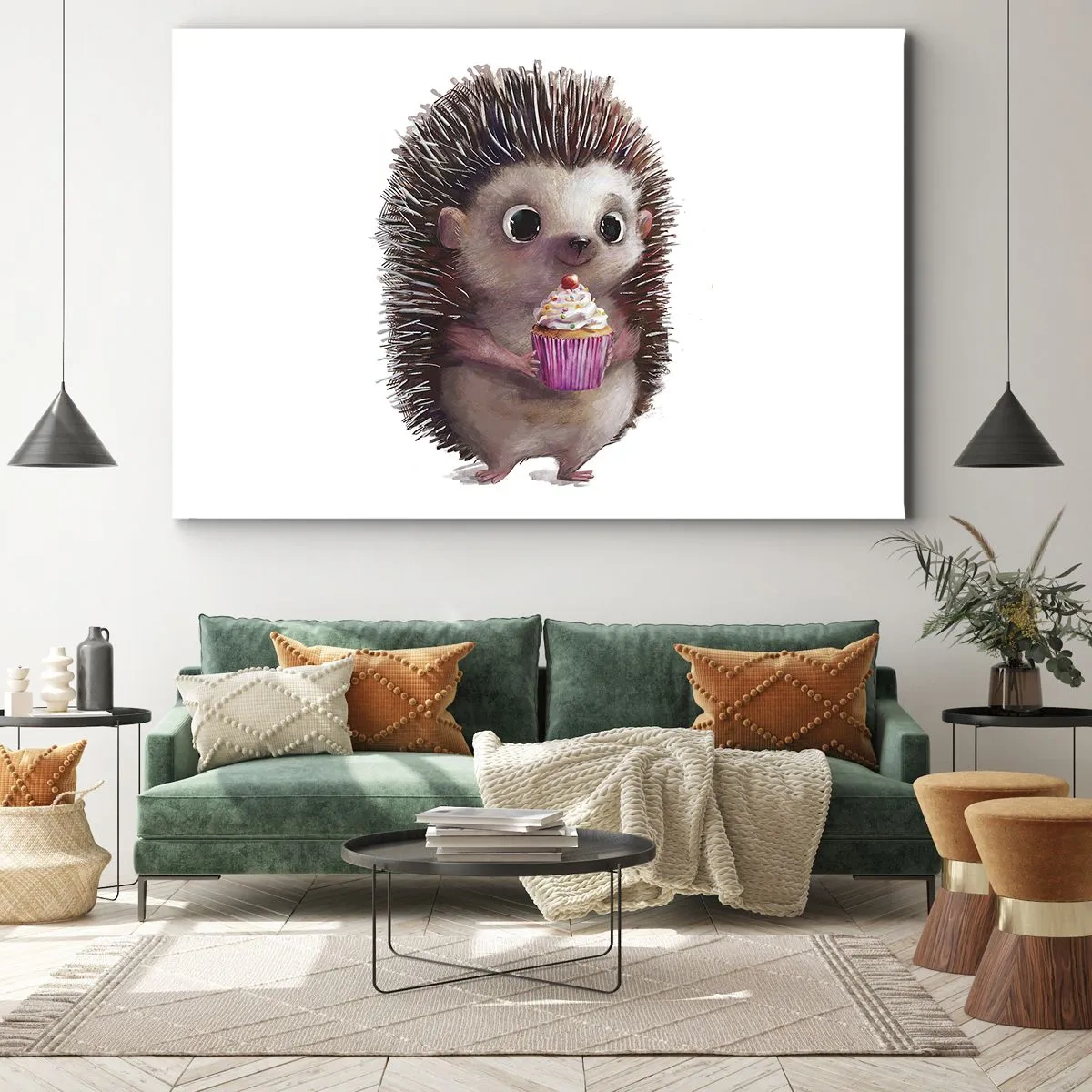 Tablou pe pânză Canvas - Un arici drăguț cu o brioșă - 70x50cm - Fiecare zi este o sărbătoare - Decorațiune modernă pentru perete pentru living și dormitor ARTTOR