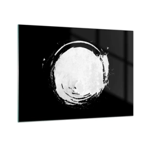 Tablou pe sticlă - Cerc abstract alb pe fundal negru - 70x50cm - O ieșire bună - Decorațiune modernă pentru perete pentru living și dormitor ARTTOR