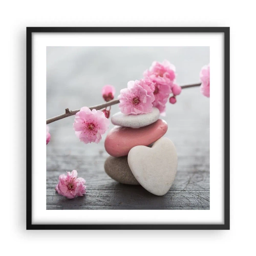 Poster în ramă neagră - Fericirea florilor de cireș - 50x50 cm