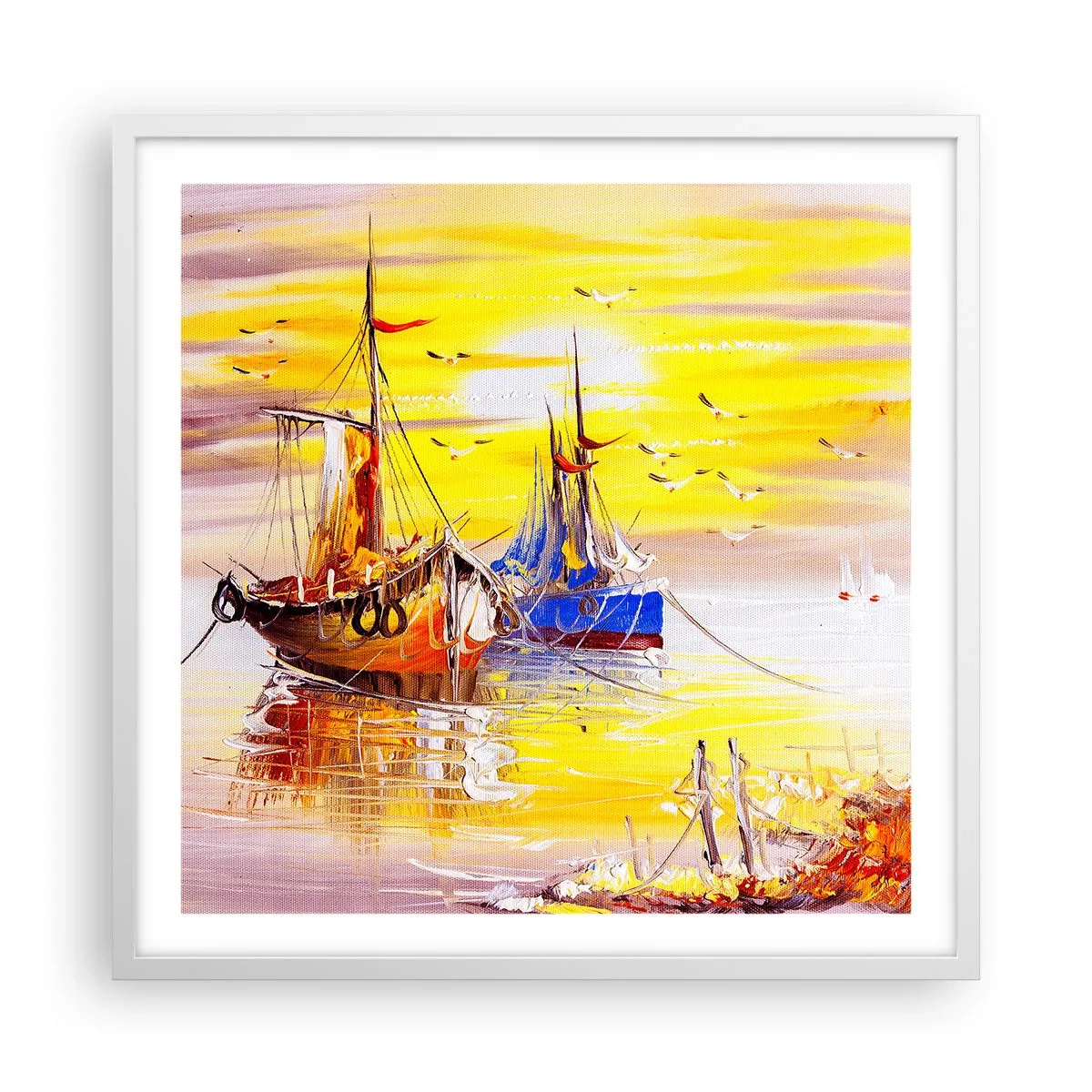 Poster în ramă albă - O binemeritată odihnă în port - 60x60 cm