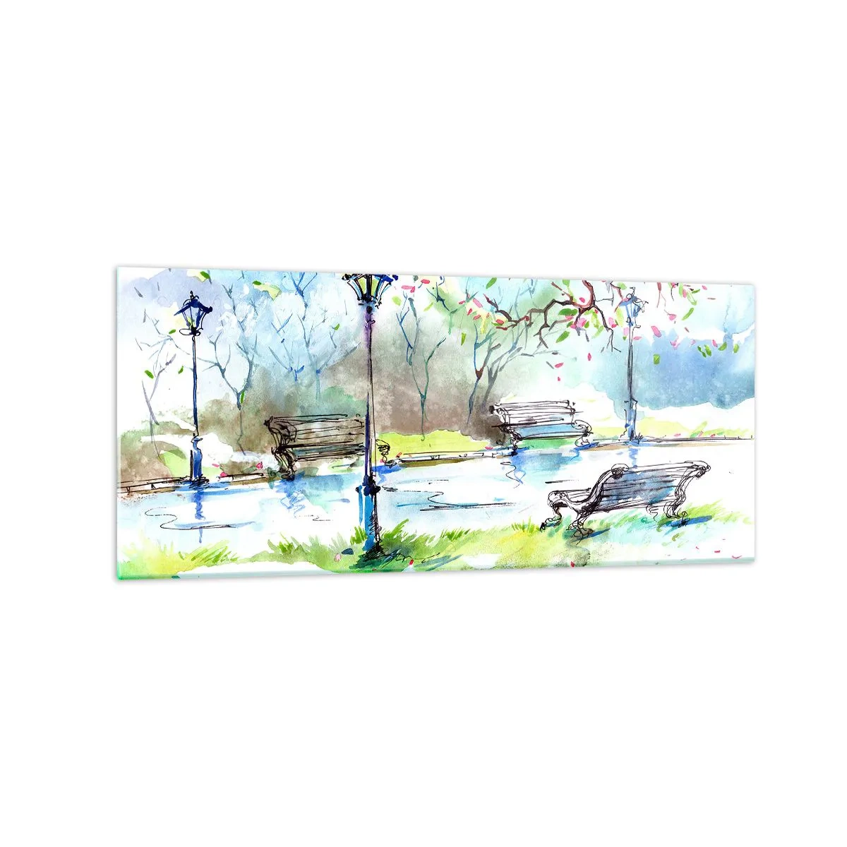 Tablou pe sticlă - Magia liniștii din parc - 120x50 cm